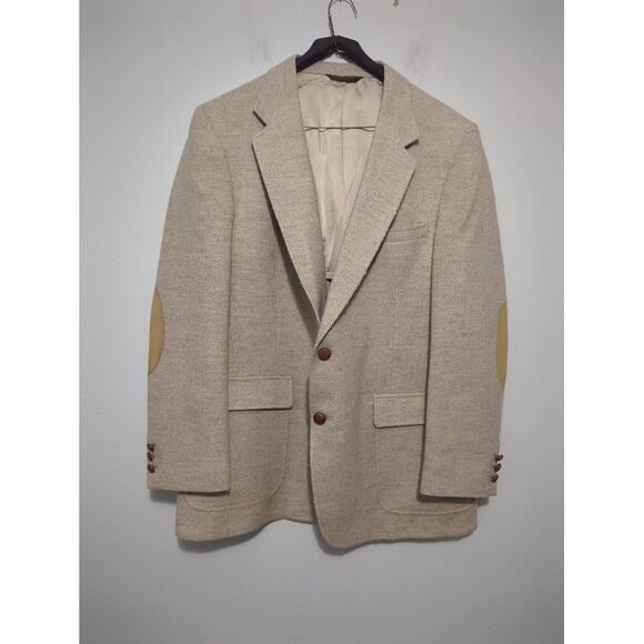 Adams Row Mens Tweed Wool Herringbone Blazer Light Brown USA Made Size 40L - Picture 1 of 12